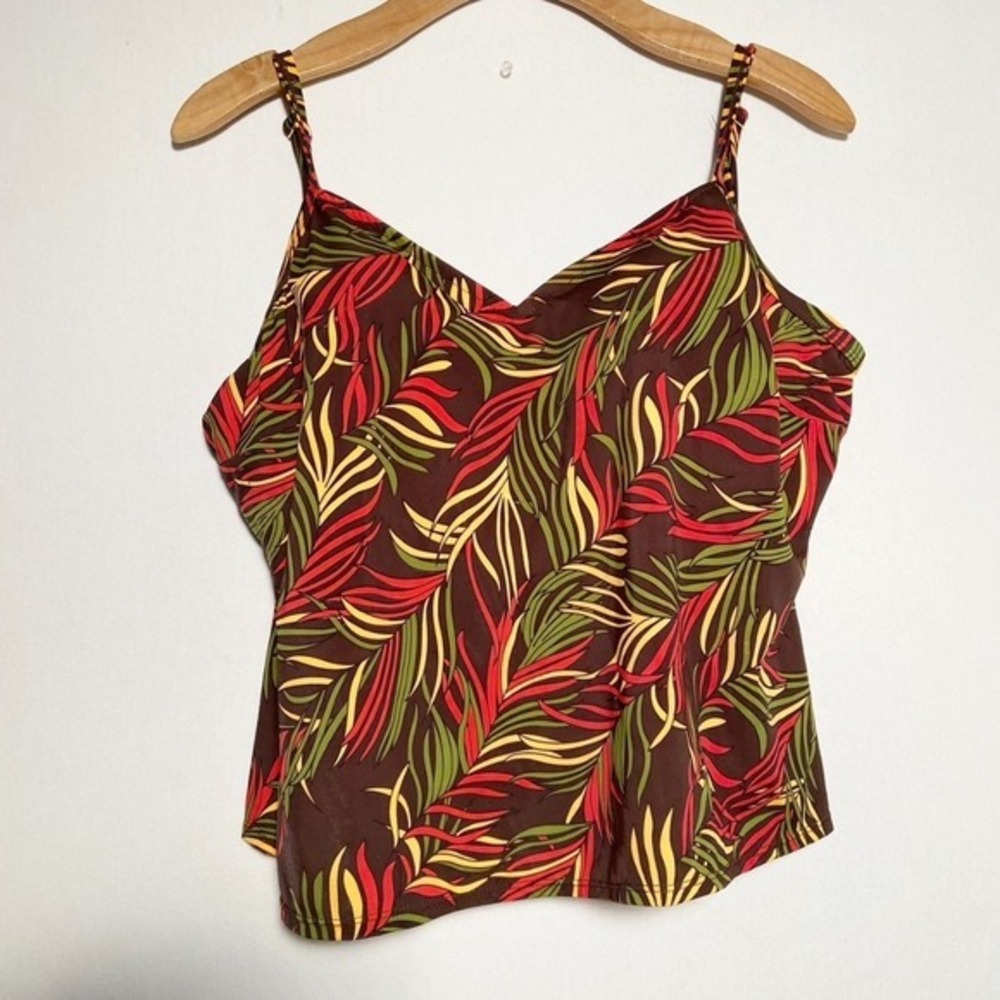 Marigo Tankini Swimsuit Womens Size 20 Brown Tropical Palm Leaf Print Skirt Set